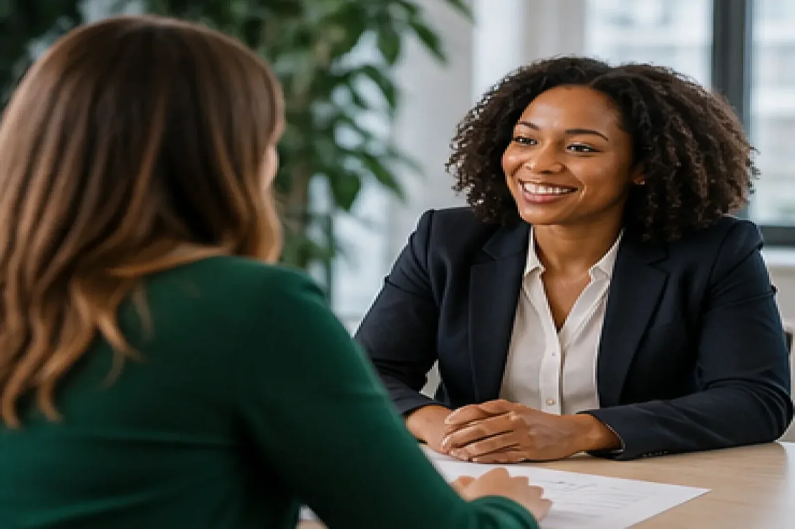 Candidate meeting with a staffing agency recruiter